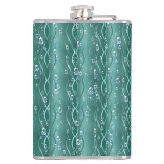 Raindrops auf grünem Metall Flachmann (Rückseite)