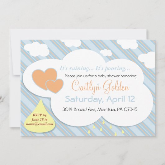 Raindrops & Clouds Kinderdusche Einladung (Vorderseite)