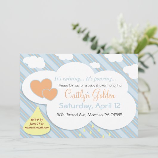 Raindrops & Clouds Kinderdusche Einladung (Stehend Vorderseite)