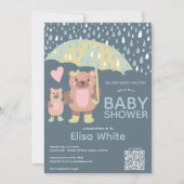 Raindrops Mama & Baby Bear QR CODE Individuelle Du Einladung (Vorderseite)