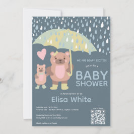 Raindrops Mama & Baby Bear QR CODE Individuelle Du Einladung