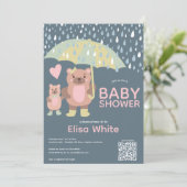 Raindrops Mama & Baby Bear QR CODE Individuelle Du Einladung (Stehend Vorderseite)