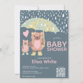 Raindrops Mama & Baby Bear QR CODE Individuelle Du Einladung