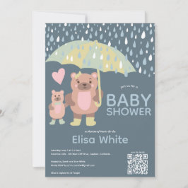 Raindrops Mama & Baby Bear QR CODE Individuelle Du Einladung