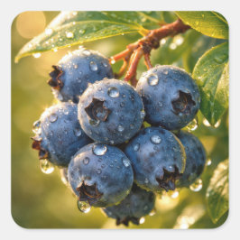 Raindrops on Ripe Blueberries Quadratischer Aufkleber