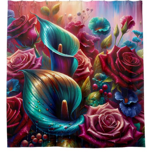 "Raindrops on Rose and Calla Lilies" Duschvorhang (Vorderseite)