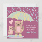 Raindrops Puddles Mama & Baby Bear Custom Dusche Dankeskarte (Vorderseite)
