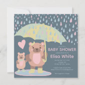 Raindrops Puddles Mama & Baby Bear Custom Dusche Einladung (Vorderseite)