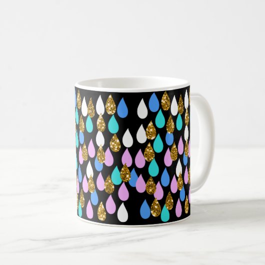 Raindrops und Gold-Glitzer Kaffeetasse (VorderseiteRechts)