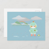 Rainey Day Mochi mit einem Aquamarinen Raincoat Fr Postkarte (Vorne/Hinten)