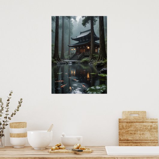 Rainfall Reverie - Verstecktes Tempelposter Poster (Küche)