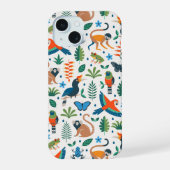 Rainforest Animal Pattern iPhone 15 Hülle (Rückseite)