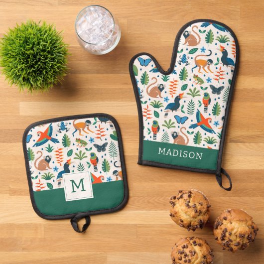 Rainforest Animal Pattern Ofenhandschuh & Topflappen-Set (Oben Unten)
