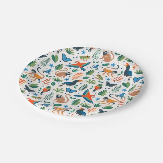 Rainforest Animal Pattern Pappteller (Schrägansicht)