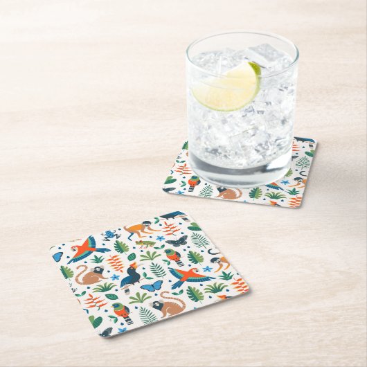 Rainforest Animal Pattern Rechteckiger Pappuntersetzer (Vor Ort)