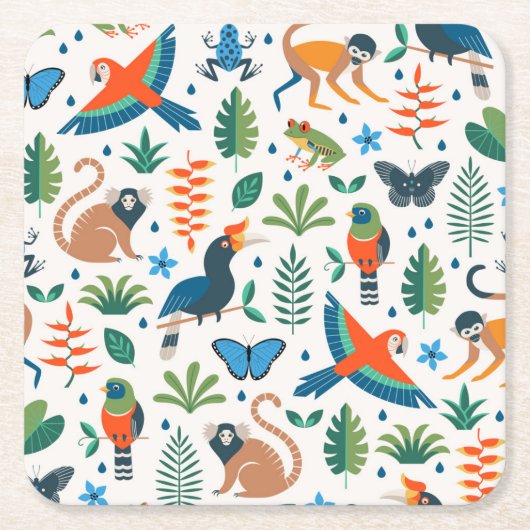 Rainforest Animal Pattern Rechteckiger Pappuntersetzer (Vorderseite)