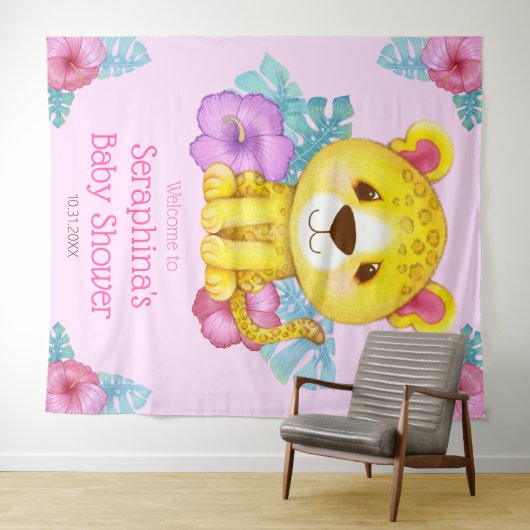 Rainforest Jungle Leopard Babydusche Hintergrund Wandteppich (Beispiel (Horizontal))