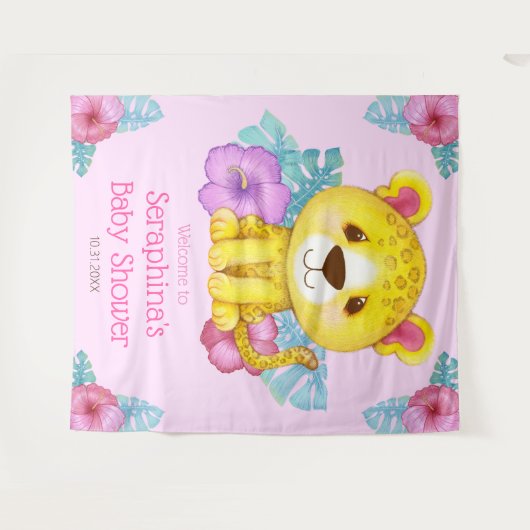 Rainforest Jungle Leopard Babydusche Hintergrund Wandteppich (Vorderseite (Horizontal))