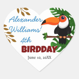 Rainforest Niedlich Toucan Bird Kid's Birthday Par Herz-Aufkleber