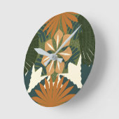 Rainforest Orange Green Tropical Botanic Runde Wanduhr (Winkel)