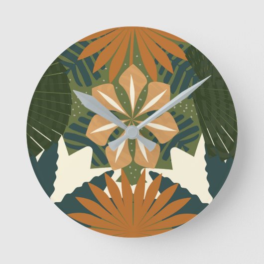 Rainforest Orange Green Tropical Botanic Runde Wanduhr (Vorderseite)