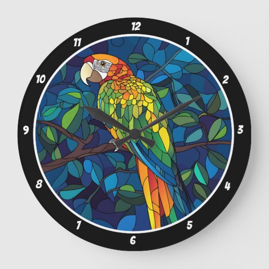 Rainforest Radiation" - Glass Parrot Wall Große Wanduhr (Vorderseite)