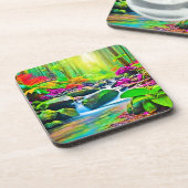 Rainforest River: Vivid Scene Getränkeuntersetzer (Linke Seite)