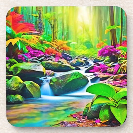Rainforest River: Vivid Scene Getränkeuntersetzer (Vorderseite)