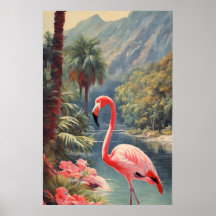 Rainforest Wildlife Pink Flamingo Vintag