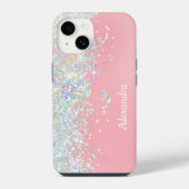 Raingow Glitzer Confetti Star Pink iPhone Hülle (Rückseite)