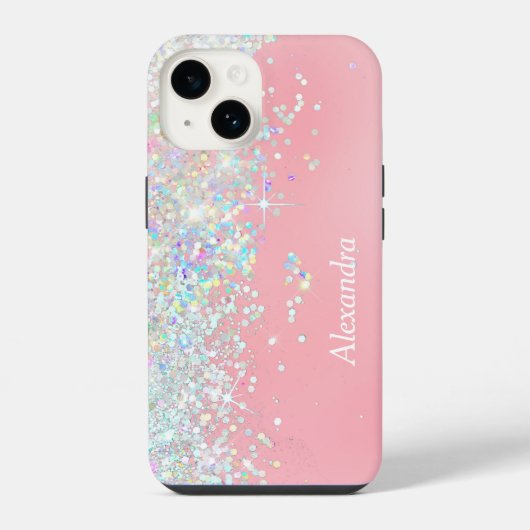 Raingow Glitzer Confetti Star Pink iPhone Hülle (Rückseite)
