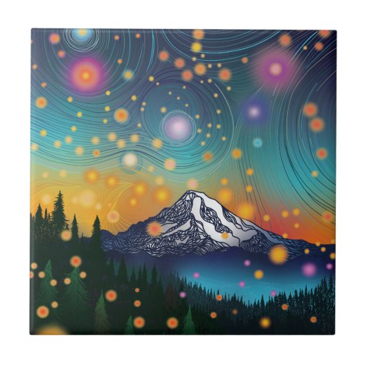 Rainier Abend Starry Sky and Fireflies Fliese (Vorderseite)