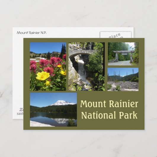 Rainier Collage (Reflection Lake & Falls) Postkarte (Vorne/Hinten)