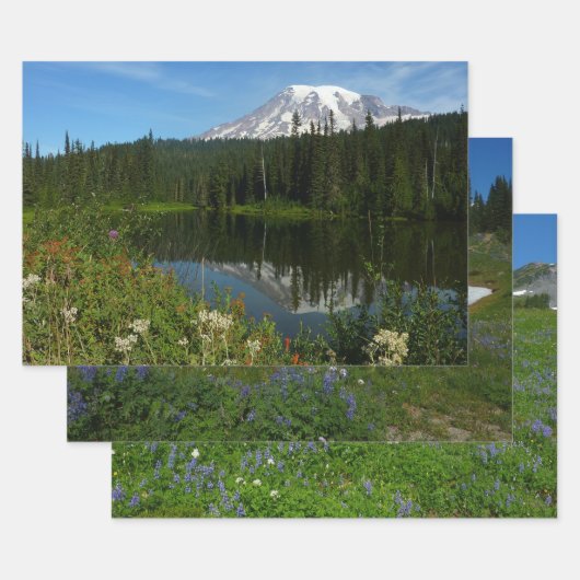 Rainier Lake Reflektion mit Wildblumen Geschenkpapier Set (Set)