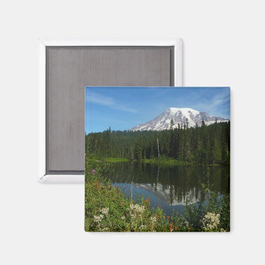Rainier Lake Reflektion mit Wildblumen Magnet (Vorderseite/Rückseite)