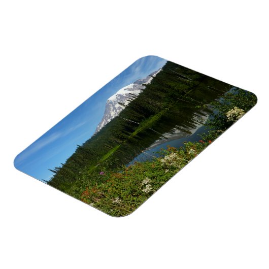 Rainier Lake Reflektion mit Wildblumen Magnet (Linke Seite)