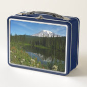 Rainier Lake Reflektion mit Wildblumen Metall Brotdose (Vorderseite)