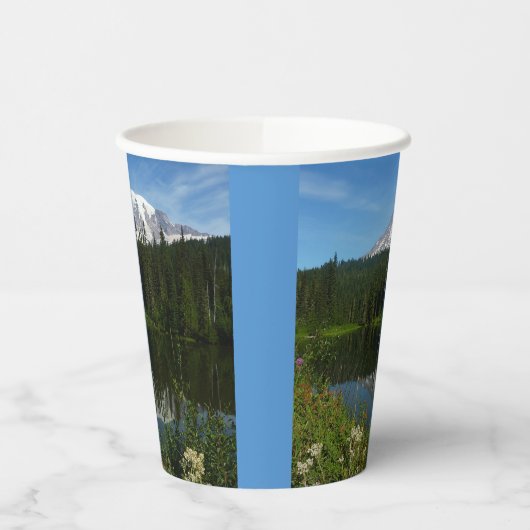 Rainier Lake Reflektion mit Wildblumen Pappbecher (Links)