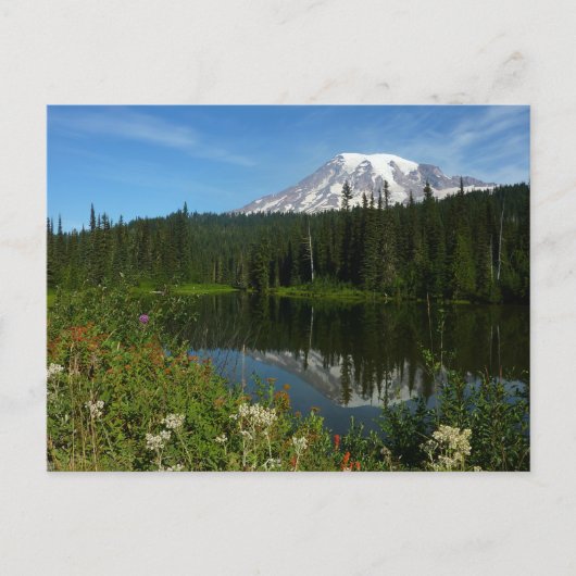 Rainier Lake Reflektion mit Wildblumen Postkarte (Vorderseite)