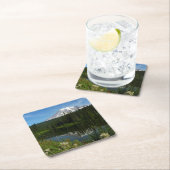 Rainier Lake Reflektion mit Wildblumen Rechteckiger Pappuntersetzer (Vor Ort)