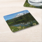 Rainier Lake Reflektion mit Wildblumen Rechteckiger Pappuntersetzer (angewinkelt)