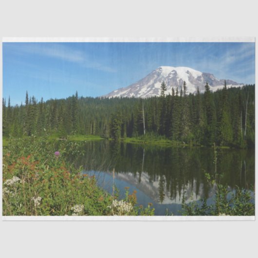 Rainier Lake Reflektion mit Wildblumen Seidenpapier (Vorderseite)