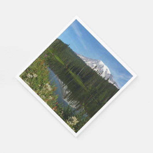 Rainier Lake Reflektion mit Wildblumen Serviette (Ecke)