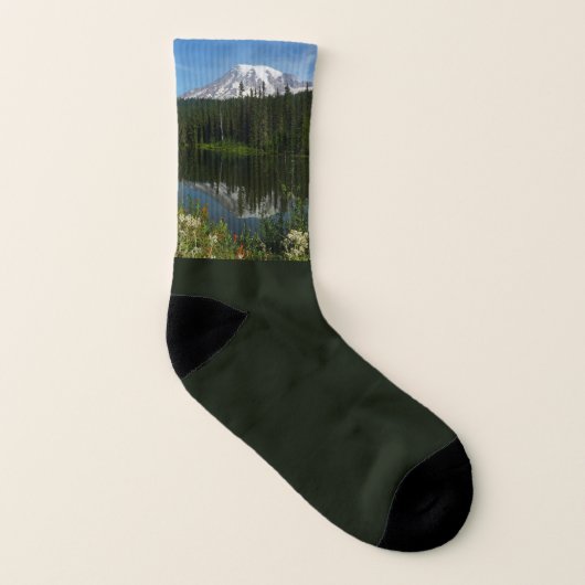 Rainier Lake Reflektion mit Wildblumen Socken (Links - Innen)
