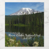 Rainier Lake Reflektion mit Wildblumen Weinetikett (Einzelnes Label)