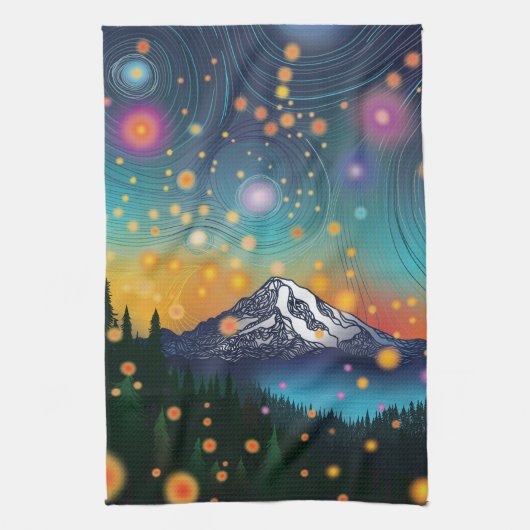 Rainier w Abend Starry Sky and Fireflies Geschirrtuch (Vertikal)