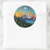 Rainier w Abend Starry Sky and Fireflies Runder Aufkleber (Tasche)