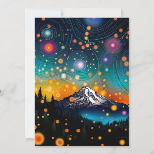 Rainier w Abend Starry Sky und Wildblumen Feiertagskarte