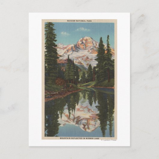 Rainier, WA - Mirror Lake mit Reflektion Postkarte (Vorderseite)