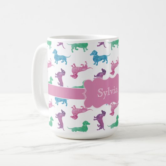 Raining Dachshunds Cute Pastel Doxies Kaffeetasse (Vorderseite Links)